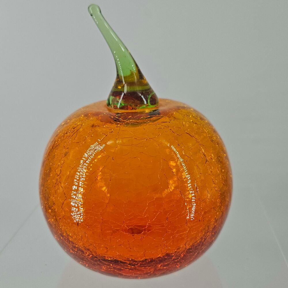 Vintage Viking Art Glass Persimmon Crackle Glass Fruit Paperweight Orange